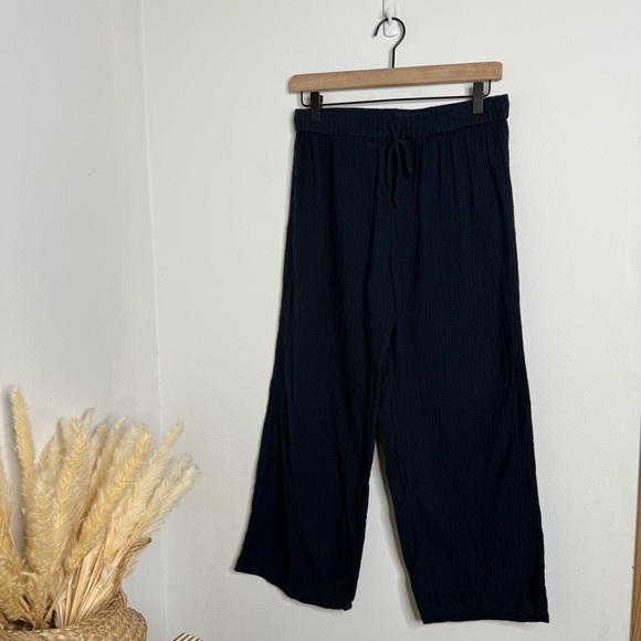 J. Crew Drapey Crinkle-cotton Beach Pant Navy XS Wide Leg Minimalist Fisherman - Picture 4 of 16